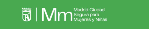 Texto: Mm Madrid Ciudad Segura para Mujeres y Niñas. Fuente en color verde sobre fondo blanco